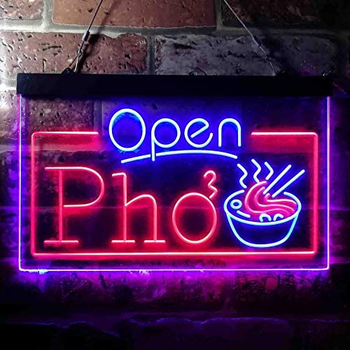 Open Pho Vietnam Noodles Dual LED Neon Light Sign